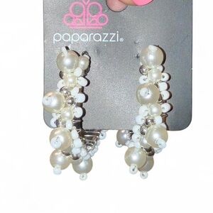 Paparazzi White and Silver Beaded Hoops